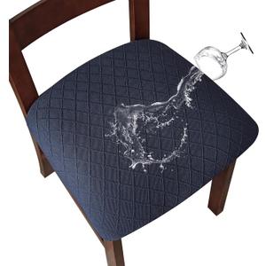 Genina Waterproof Seat Covers for Dining Room Chairs Covers Dining Chair Cover Kitchen Chair Covers (Navy Blue, 6 Pcs)