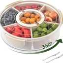 Rotating Snack Box Container for Parties, Veggie Tray with Lid, Divided Serving Box for Fruit, Large Rotating Tray with Lid for Kids and Fridge Storage (12" Snackle Box)