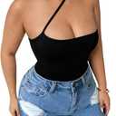 SOLY HUX Women's Plus Size One Shoulder Sleeveless Crop Tops Slim Fitted Asymmetrical Going Out Camisole (XX-Large Plus, Pure Black)