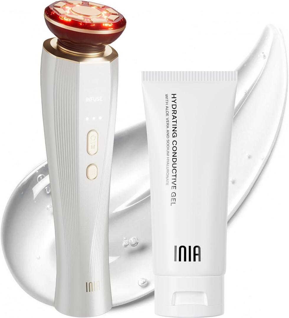 INIA 3-in-1 Skin Tightening Device True Beauty Glow Facial Massager Red Light Therapy for Face and Neck