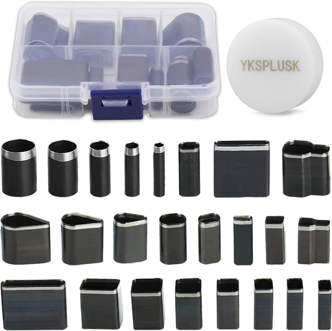 25 Pieces Leather Hole Punch Tool, Multiple Shapes Hole Punch Set for Belts, Leather Cutting Dies Kit for Handmade DIY Crafts, Hollow Punch Cutter Tool with Storage Case & Mat (24 Style)