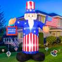 7FT 4th of July Inflatables Decorations Outdoor Uncle Sam Holds American Flag, Bright LED Lights Patriotic Independence Day Blow Up Decor for Yard Party Garden Parade Float Holiday