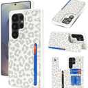 iCoverCase Compatible with Samsung Galaxy S25 Ultra Case with Card Holder, Wallet Case for Women Men [RFID Blocking] PU Leather Protective Phone Case for S25 Ultra (Gray Leopard)