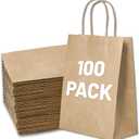 Gift Bags 8.25"X5.9 "X3.15" 100pcs Brown Kraft Paper Bag with Handles for Small Business Christmas Bulk, Wedding, Party Favor, Shopping, Lunch, Halloween Trick-or-Treat Bags (1 Count (Pack of 100))