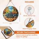 FLAGWIX Fall Decorations for Home - Tractor Stained Glass Window Hanging 8in - Sun Catchers Indoor Window, Fall Gifts for Women Men, Thanksgiving Decorations Suncatcher, Thanksgiving Gifts for Mom Dad (Denim  Thankful Ride)