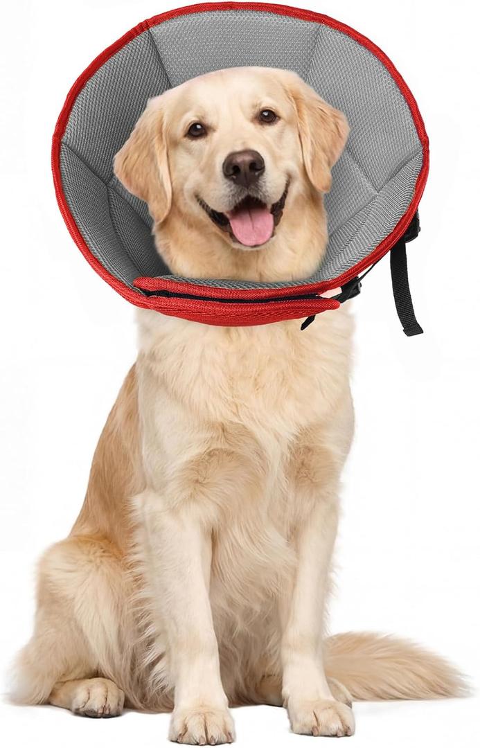 Dog Cone for Large Dogs After Surgery, Soft Dog Cone Collar for Dogs to Stop Licking, Adjustable Comfy E-Collar Alternative Lightweight Post-Surgery Recovery Elizabethan Collar for Pet (Red, L)