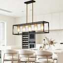 XILICON Brushed Brass+Black l Dining Room Chandeliers Lighting Fixture Linear Pendant Modern 5-Light with Glass Shades Vintage Farmhouse Ceiling Light Hanging for Kitchen Island Cafe Bar