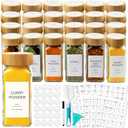 AISIPRIN Glass Spice Jars with 398 Labels, 24 pcs 4oz Spice Containers with Bamboo Lids, Square Spice Bottles With Shaker Lids,Spice Organization for Cabinet,Drawer,Rack,Seasoning Organizer