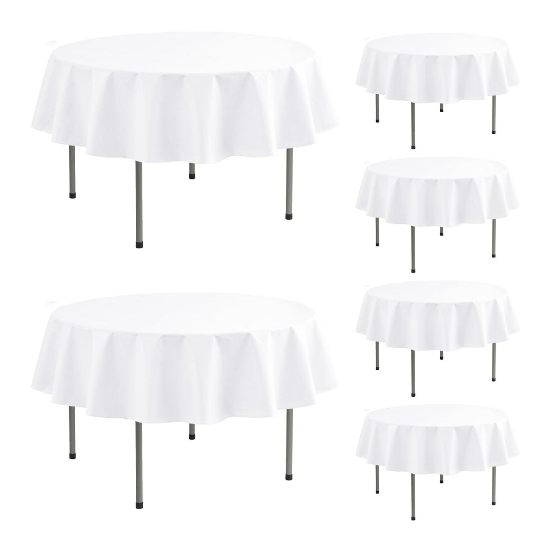 Round Vinyl Tablecloth with Flannel Backing-6 Pack White 60 Inch Waterproof Table Cloths Plastic Table Sheets-Wipeable Spillproof PEVA Oilcloth Covers for Picnic Party Camping Dining