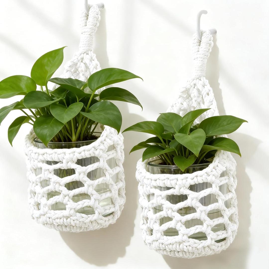 HOREAKHJ Macrame Wall Plant Hanger, Hanging Planter Basket Holder, Wall Planters for Indoor Plants, for Up to 4 Inch Pot (Ivory, 4-Inch)