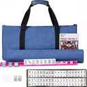 Ploomi American Mahjong Tiles Set, 166 White Tiles, 4 Color Racks & Pushers, Complete Western Mahjong Set with Blue Carrying Bag for Beginners & Experts