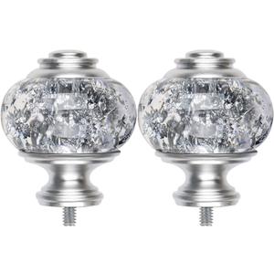 2 Pack Window Treatment Finials for 1 or 7/8 Inch Curtain Rods, Silver Drapery Rods Replacement Finials with M6 Screws, Translucent Finials Embedded with Silver Foil