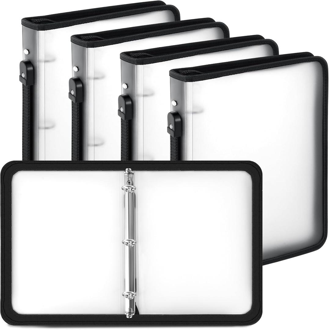 Teling 4 Pcs 2 Inch Clear Zipper Binder with 3 Ring Zipper Binder, Refillable Plastic Clear File Organizer Planner for Projects, Assignments, Memos, School Work, 13.2 x 11 Inch