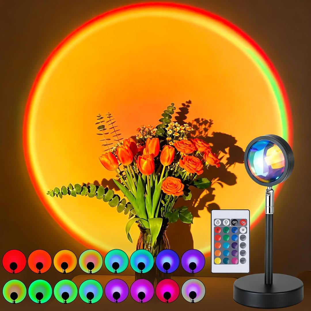 Balkwan Sunset Lamp Projection Rotation Rainbow Projection Lamp Led Romantic Visual Led Light Network Red Light with USB Modern Floor Stand Night Light Living Room Bedroom Dcor (Multicoloured)
