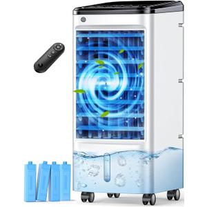 FANCOLE Windowless Portable Air Conditioners with 4 Ice Packs, 12H Smart Timer for Auto-off, 26Ft Remote, Top Fill Dual Tank, 3Speeds Evaporative Air Cooler, 70Auto Swing Swamp Cooler Air Conditioner