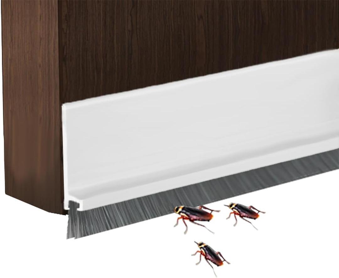 Door Draft Stopper with Brush Reduce Noise, 39" Rubber Door Sweep Breeze Blocker, Adjustable Under Door Draft Stoppers, Soundproofing for Doors, Door Seal - White