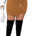 SOLY HUX Women's Plus Size Button Front Wrap Asymmetrical Hem Bodycon Skirt High Waist Mini Skirts Pure Khaki 1XL
