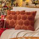 Rust Red Fall Pumpkin Decorative Throw Pillow Covers Set of 2, 18x18 Inch Soft Plush 3D Embroidered Halloween Pillow Covers for Fall Decorations Farmhouse Cushion Covers for Thanksgiving