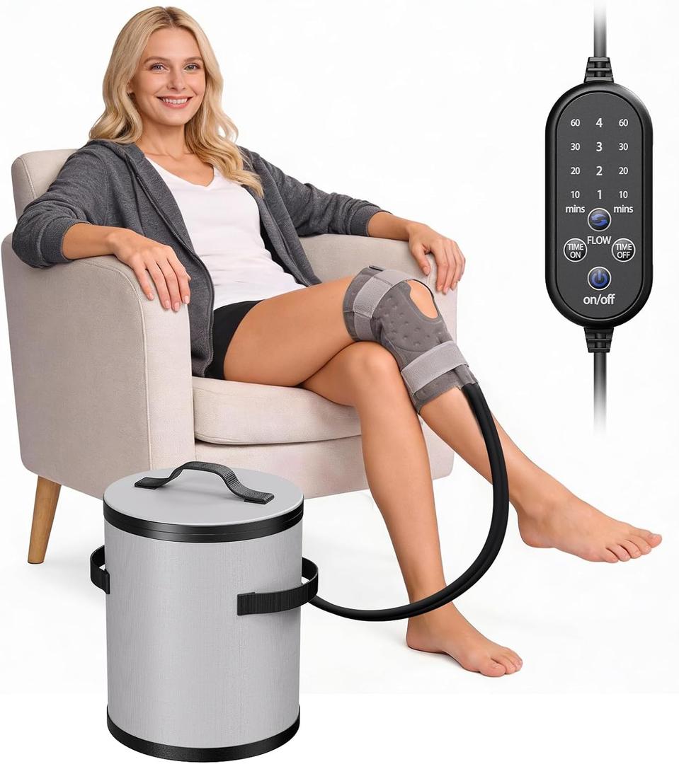 Ice Machine for Knee After Surgery, Programmable Timer & 4 Flow Settings, Portable Cold Therapy Machine, Knee Ice Machine Post Surgery for ACL, Sport Injuries, Joint Pain Relief (Gray)