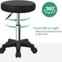 FURWOO Round Rolling Stool Height Adjustable Stool with Wheels for Spa Salon Massage Black