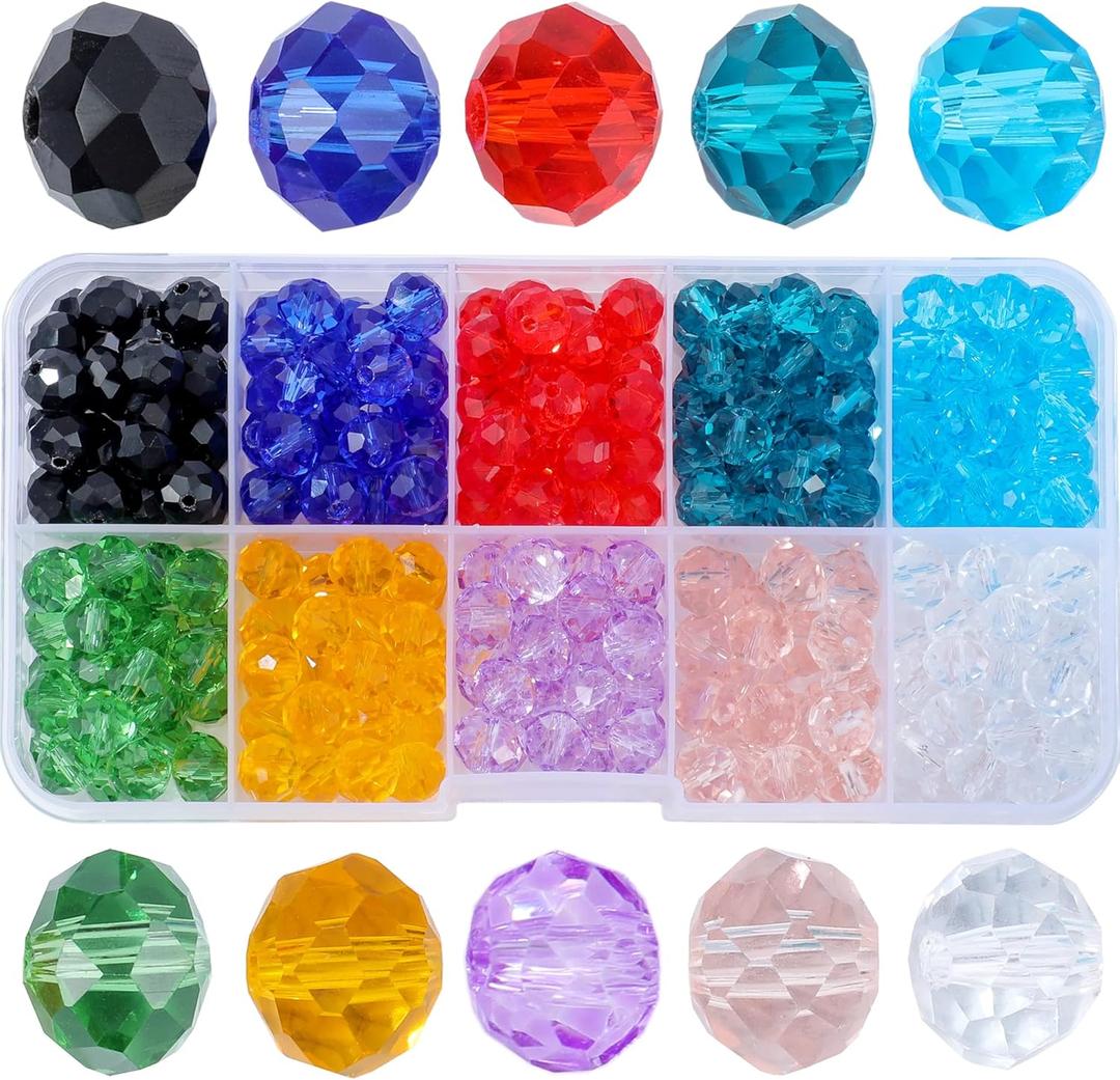 300Pcs Briolette Crystal Glass Beads Faceted Assorted Colors Spacer Beads for DIY Bracelets Crafts Jewelry Making with Box (8MM, Briolette)