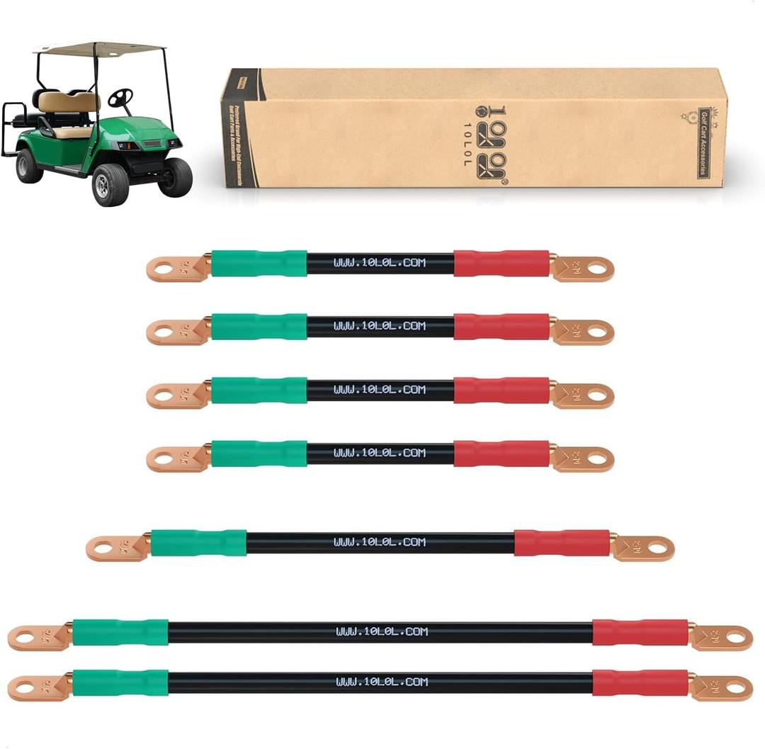 10L0L Golf Cart Battery Cables 4 Gauge Pure Copper for EZGO TXT 36V & 48V (1994-Up), Heavy Duty Golf Cart Wiring Kit with Tinned Copper Lugs, Enhanced Conductivity & Durability - 7 PCS AC/DC Wire Kits