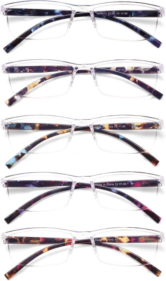 Unisex Anti Blue Light Reading Glasses - Lightweight Spring Hinge Half Frame Readers for Men Women Screen Time