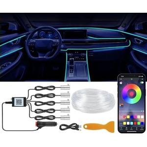 YUGUANG Interior Car LED Strip Lights APP Control, 5 in 1 Ambient Lighting Car with 236 inches Fiber Optic Multicolor Music Sync Interior Cars Lights Strip