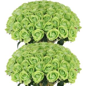 Hananona Artificial Roses in Bulk, Fake Silk Roses Realistic Green Roses for Wedding Centerpieces Flower Arrangement St Patricks Day Home Decor (50, Light Green)