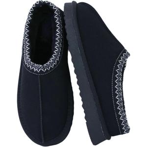 Women's Platform Slippers Winter Mini Boots Anti-Slip Suede Slip on Women Sneakers Fur Lined House Slippers for Indoor Outdoor (6, Flat Black)