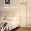 QIYIZM Floor Lamp for Living Room,Bedroom,Gold Dimmable Standing Lamp with Remote,Mid Century Modern Brass Tall Lamp Retro Vintage Green Glass Lamp Floor Light Boho Bohemian