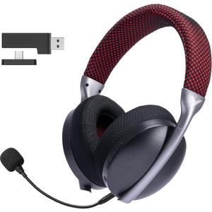 YUEHEMEI 2.4GHz Wireless Gaming Headset for PS5, PS4,Switch,PC, Noise Canceling Mic, 15ms Low Latency, USB &Type C Adapter,35H Battery,3D Surround Sound Bluetooth5.3 Headphone for Phone, Mac, Laptop (Red)