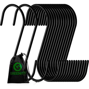 Pack of 30 Black S Hooks for Hanging Clothes Heavy Duty Stainless Steel S Shaped Hooks for Hanging Clothes, Bags, Blankets, Pots, Plants, Garage Tools and Kitchen Utensils (3.7 Inches)