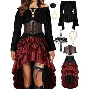 CICOCI Pirate Costume Women Outfits Renaissance Corset Steampunk Skirt Top Pirate Accessories Full Halloween Costume M