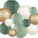 ZOOYOO Sage Green Paper Lanterns Decorative, Forest Green Party Hanging Paper Lanterns Decorations for Bridal Shower Rustic Neutral Boho Birthday Wedding Home Decor Party Decoration 12PCS