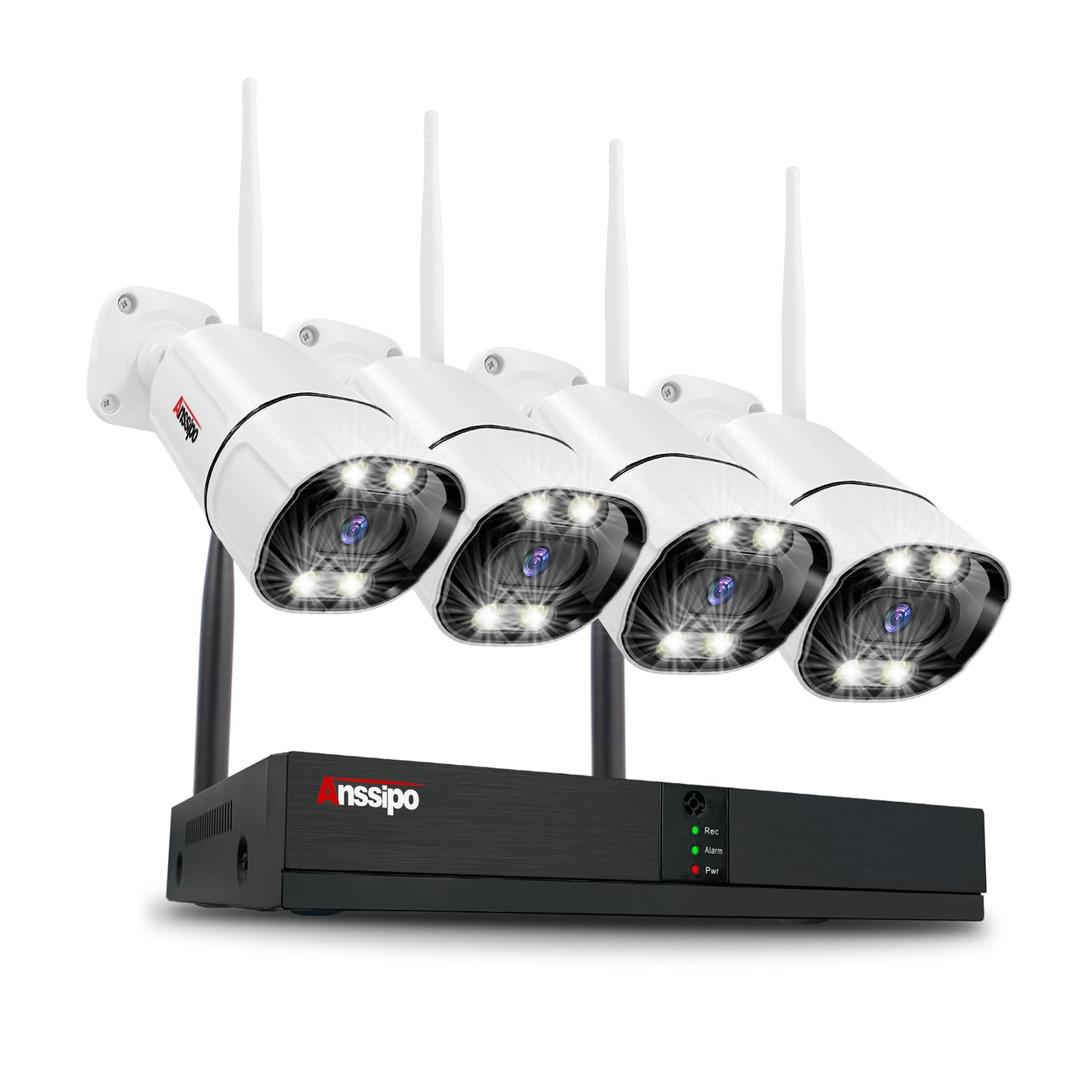 4K 8 Channel Wireless Security Camera System, 4X 3MP Surveillance Security Cameras with 2 Way Audio, Dual Warning for Indoor/Outdoor Home Security, AI Detection, Color Night Vision, Smart Playback