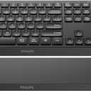 PHILIPS Bluetooth Keyboard and Mouse Combo - Bluetooth 2.4Ghz Wireless Keyboard and Mouse,Ergonomic Design with Palm Rest,3-Device Connectivity, 5 DPI Mouse, Long Battery for Office & Home - Black