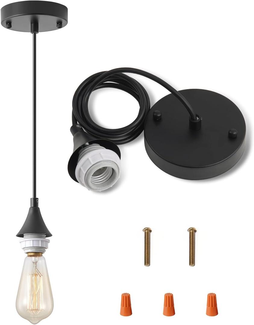 Vintage Black Pendant Light Kit, Edison Retro Pendant,E26 Lamp Socket DIY Pendant Light Cord,Adjustable Hanging Light Fixtures for Kitchen (1-Pack)