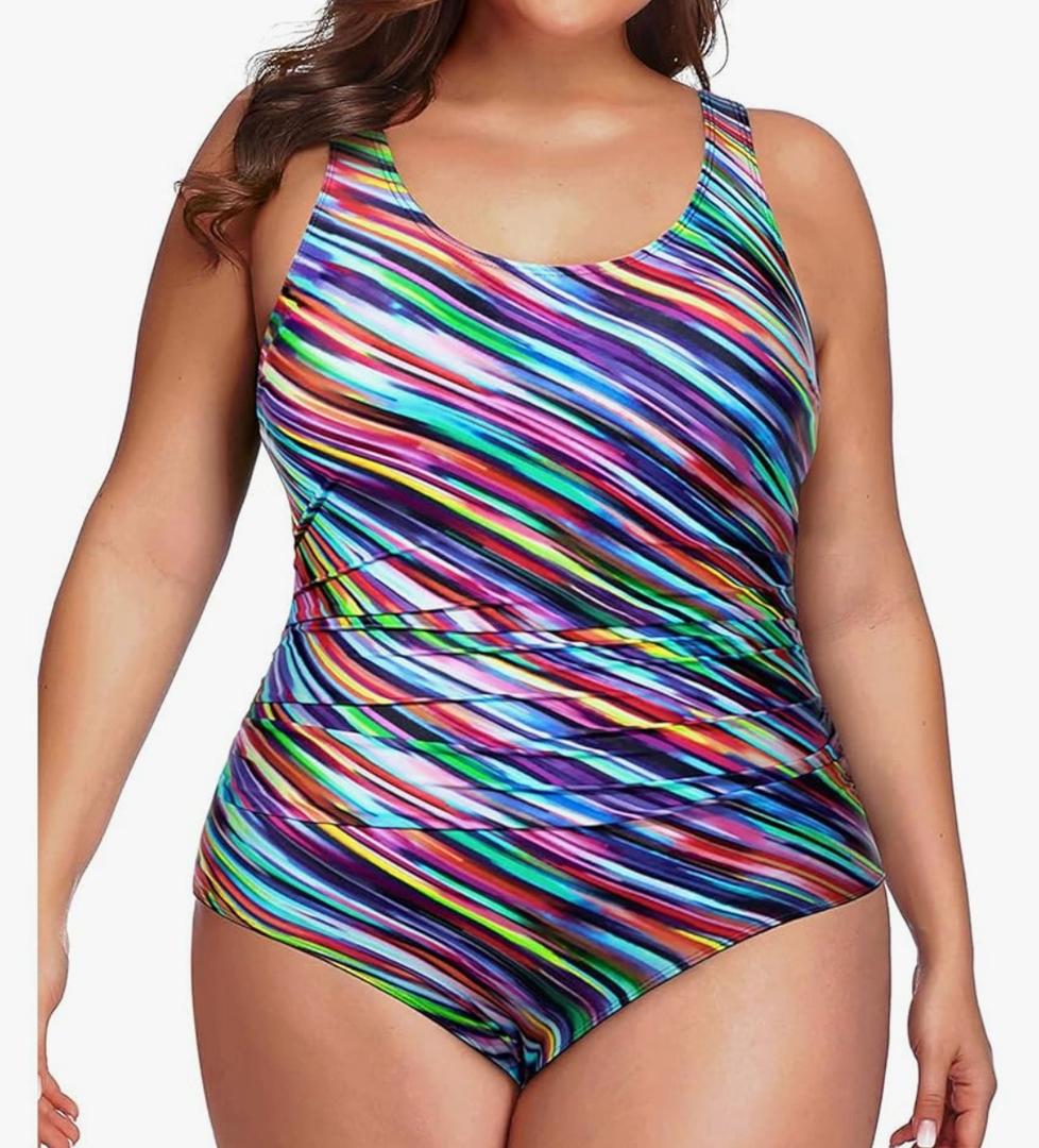 Daci Women Plus Size One Piece Swimsuit Athletic Tummy Control Ruched Bathing Suit with U-Back 18W