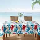 Newbridge Spring Rectangle Vinyl Flannel Backed Tablecloth, 60 x 102 Inch, Stone Crab Print, Blue and Red Indoor Outdoor Waterproof Vinyl Table Cloth, Cape Cod Clambake