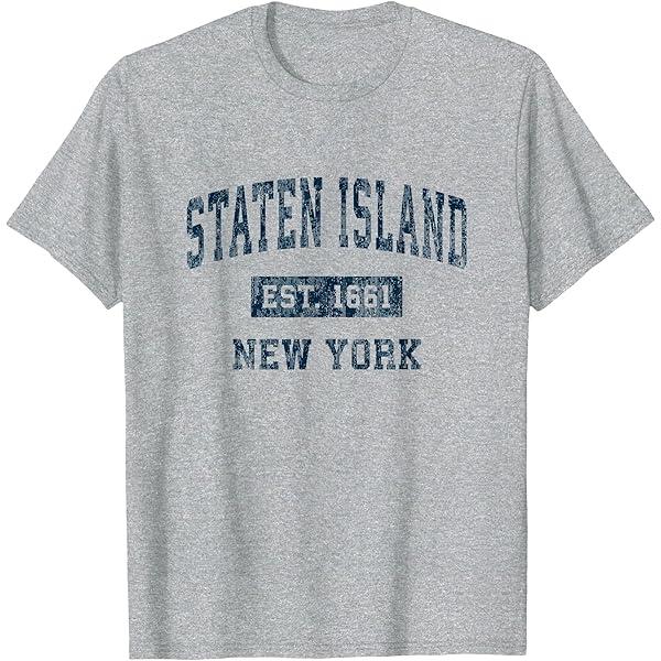 Staten Island New York Vintage Varsity Sports Navy Text T-Shirt S