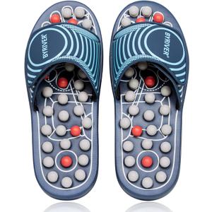 BYRIVER Acupressure Foot Massage Slippers Shoes Sandals, Reflexology Massager Tools, Relieve Back Tension Pressure Arthritis Pain, Present Gifts for Dad Mom(05L) (L-Men(9.5-11), Blue Spring Slippers)