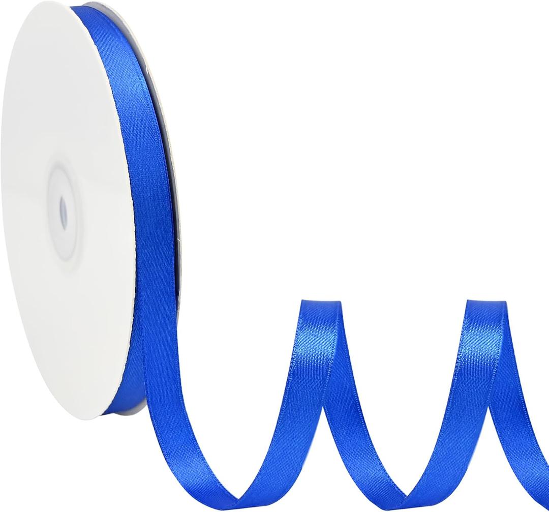 Double Face Royal Blue Satin Ribbon 3/8 Inch X 50 Yards Polyester Royal Blue Ribbons for Gift Wrapping Fabric Ribbon for Crafts Flower Bouquet Sewing Arts Wedding Party Decoration