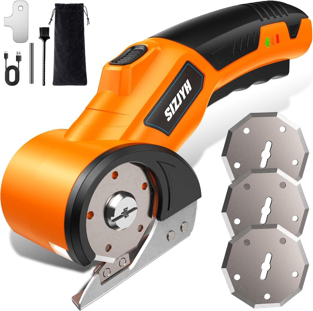 2026 Upgrade Cordless Electric Scissors with 3 Tungsten Steel Blades, 2500mAh Battery, LED Light, High-Torque Motor, Cardboard Cutter for Fabric, Cardboard, Leather, Carpet, Wire Rope Cutters (Orange)