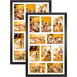 13x21 Collage frame with 10 Openings 4X6 Pictures, Multiple Picture Frame with Mat, Wall or Tabletop Decor, Black Wood Grain,2 Pack