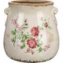 Ninehaoou Ceramic Scroll Planter 6.5 Inch Chinoiserie Floral Vase with Drainage Holes Vintage Flower Vase Flower Pot Rustic Ceramic Pots for Indoor Plants Garden Home Bookshelf Decor (Pink Green)