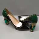FSJ Women Bridal Pointed Toe Chunky High Heel Crystal Pumps Slip on Wedding Thick Comfort Shoe Size 7.5 Green Gradient