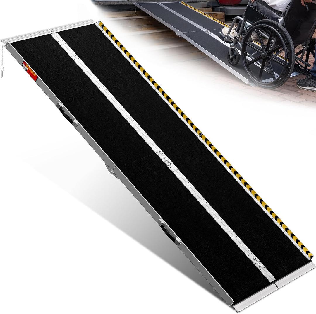 VNN Portable Wheelchair Ramp 8FT, Seamless Non-Slip Aluminum Ramps for Wheelchairs for Home, Handicap Wheelchair Ramps for Home Steps, Aluminum Loading Dock Plates