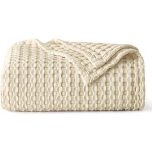 Bedsure Cooling Cotton Waffle Twin XL Blanket - Lightweight Breathable Blanket of Rayon Derived from Bamboo for Hot Sleepers, Luxury Throws for Bed, Couch and Sofa, Beige, 66x90 Inches (Twin XL (66" x 90"), Beige)