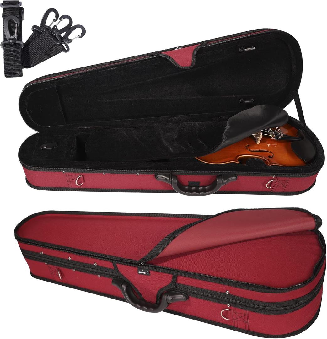adm 4/4 Full Size Violin Hard Case Basic Professional Triangular Shape Backpack, Super Light Suspension  (Red)
